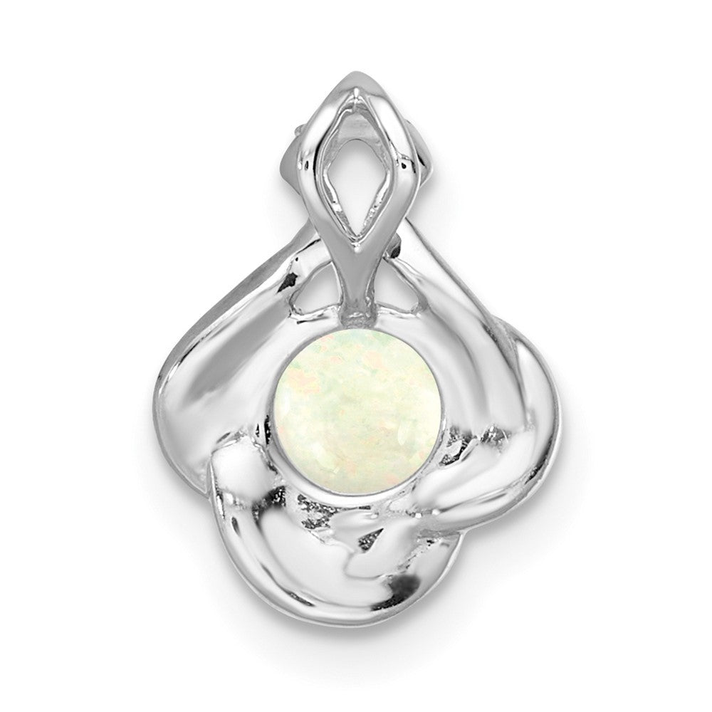 14k White Gold Polished Oval Opal & Diamond Vintage Chain Slide