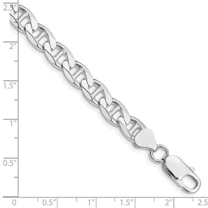 Sterling Silver Rhodium-plated 7.4mm Diamond-Cut Flat Anchor Curb Chain
