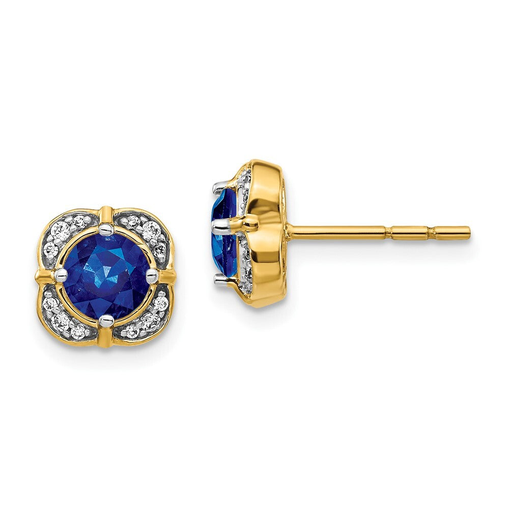 14k Yellow Gold Diamond and Sapphire Fancy Stud Earrings