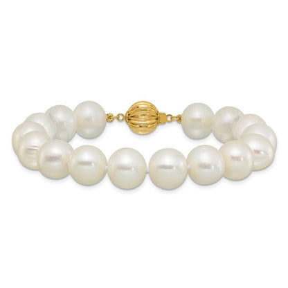 14k Yellow Gold 10-11mm Near-Round White Cultured Pearl 7.5" Bracelet