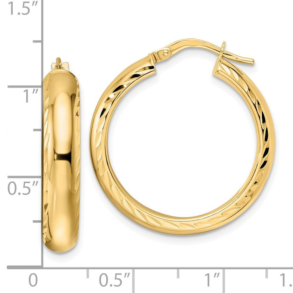 14k Yellow Gold Polished & Diamond-cut Hoop Earrings