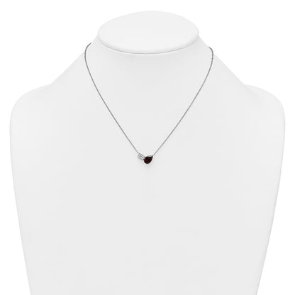 Sterling Silver Pear Garnet and Emerald-cut White Topaz Necklace 16" w/ 2" Ext