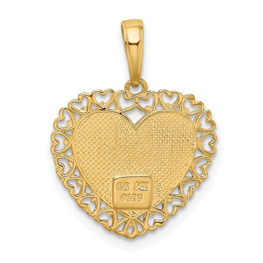 14k Two-tone Gold GRANDMA Heart w/Flower Charm Pendant