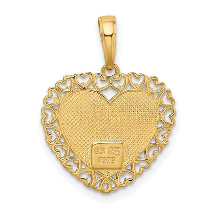 14k Two-tone Gold GRANDMA Heart w/Flower Charm Pendant