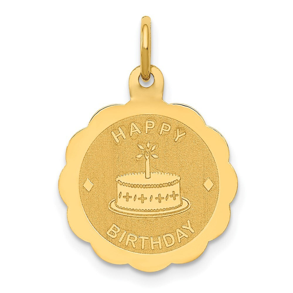 14k Yellow Gold Polished Satin Engraveable HAPPY BIRTHDAY Charm Pendant