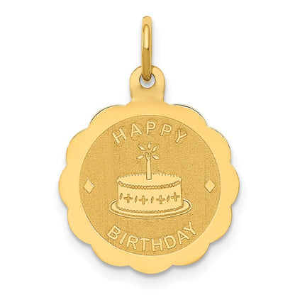 14k Yellow Gold Polished Satin Engraveable HAPPY BIRTHDAY Charm Pendant