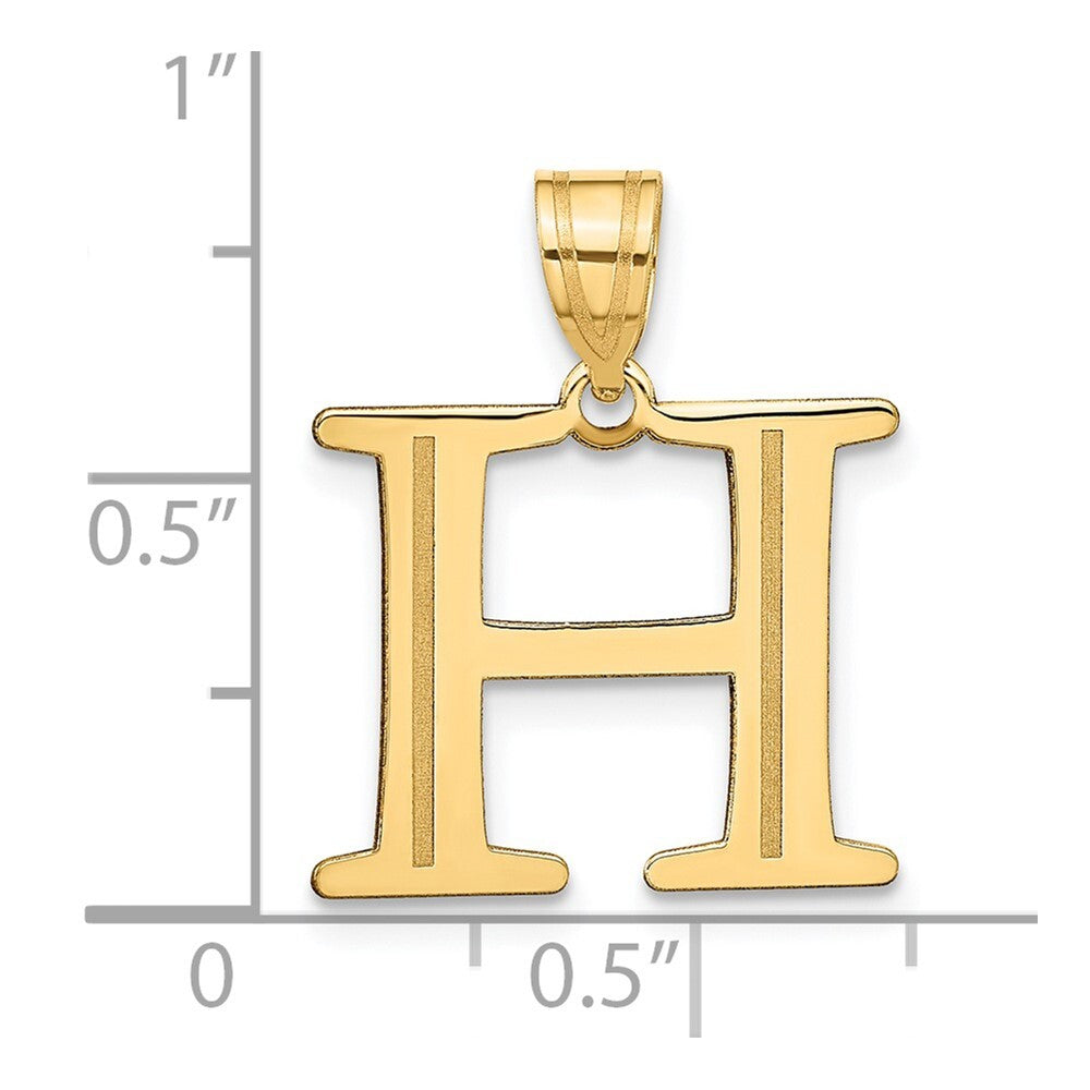 14k Yellow Gold Polished Etched Letter H Initial Pendant for Women