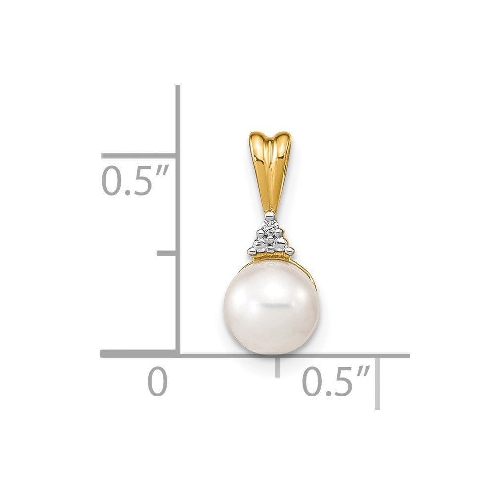 14k Yellow Gold 6-7mm White Round Freshwater Cultured Pearl and Diamond Pendant