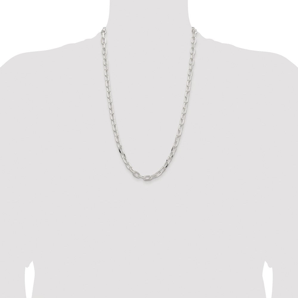 Sterling Silver Rhodium-plated 7.5mm Diamond-cut Long Link Cable Chain