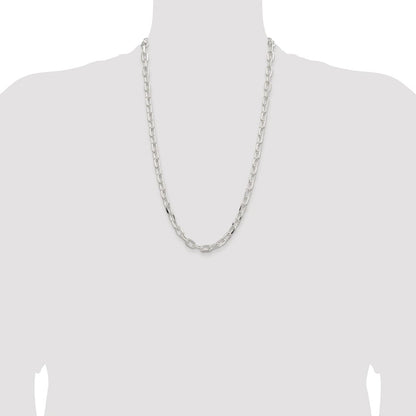 Sterling Silver Rhodium-plated 7.5mm Diamond-cut Long Link Cable Chain
