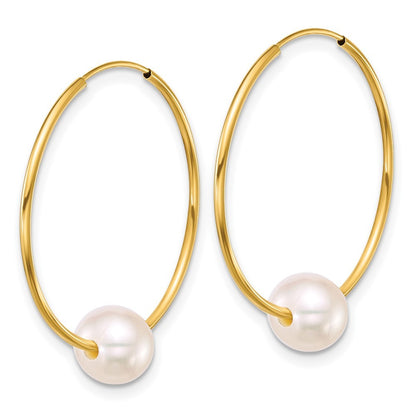 14k Yellow Gold 6mm Semi-Round Freshwater Cultured Pearl Endless Hoop Earrings