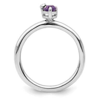 Sterling Silver Rhodium-plated Polished Pear Amethyst & White Topaz Ring Size 6