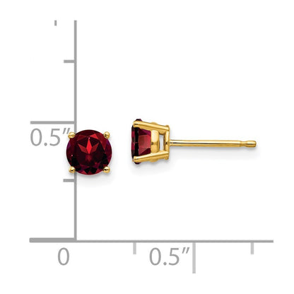 14k Yellow Gold 5mm Garnet Stud Earrings Gift for Women