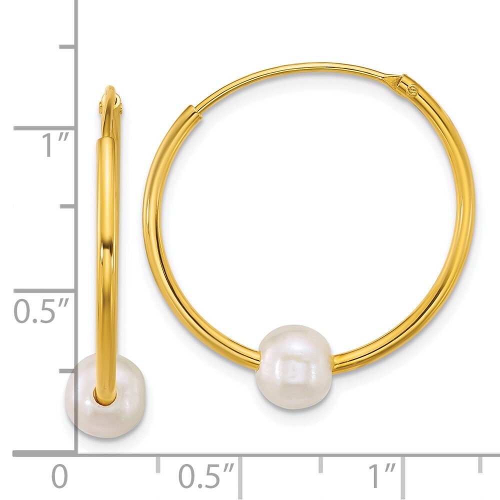 Sterling Silver Gold-plated 6-7mm White Semi-Round Cultured Pearl Hoop Earrings