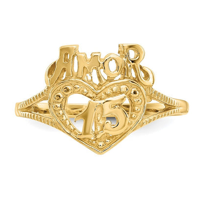 14K Yellow Gold 15 Amor Heart Ring