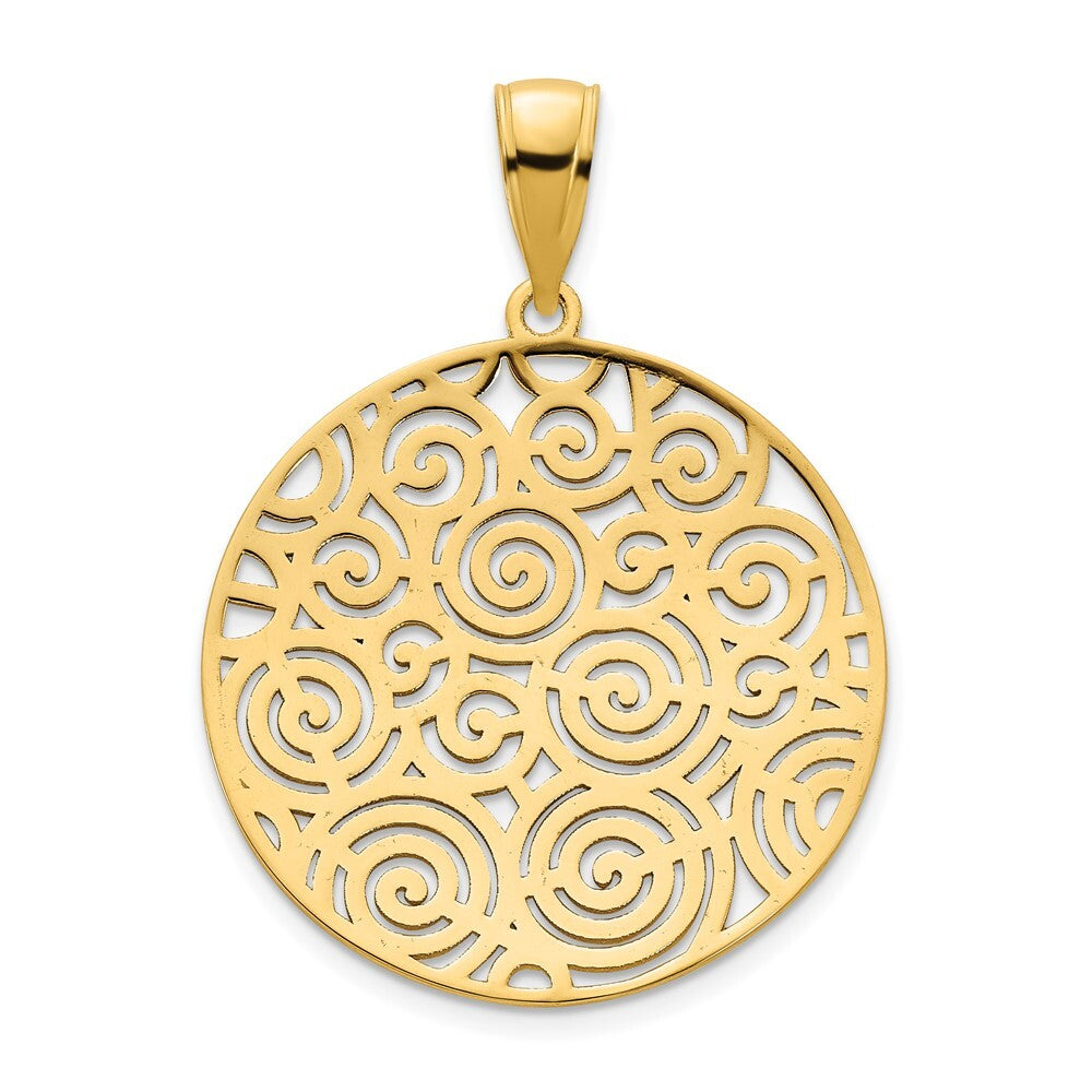14k Yellow Gold Fancy Filigree Disc Pendant for Women
