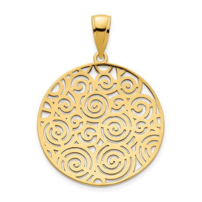 14k Yellow Gold Fancy Filigree Disc Pendant for Women
