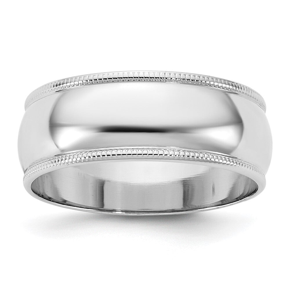 14k White Gold 7mm LTW Milgrain Half Round Band Size 6