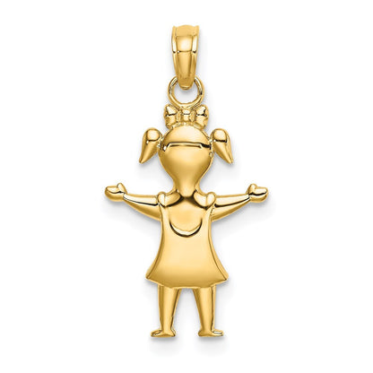 14k Yellow Gold Solid Polished Girl with Pig-Tails Charm Pendant for Women