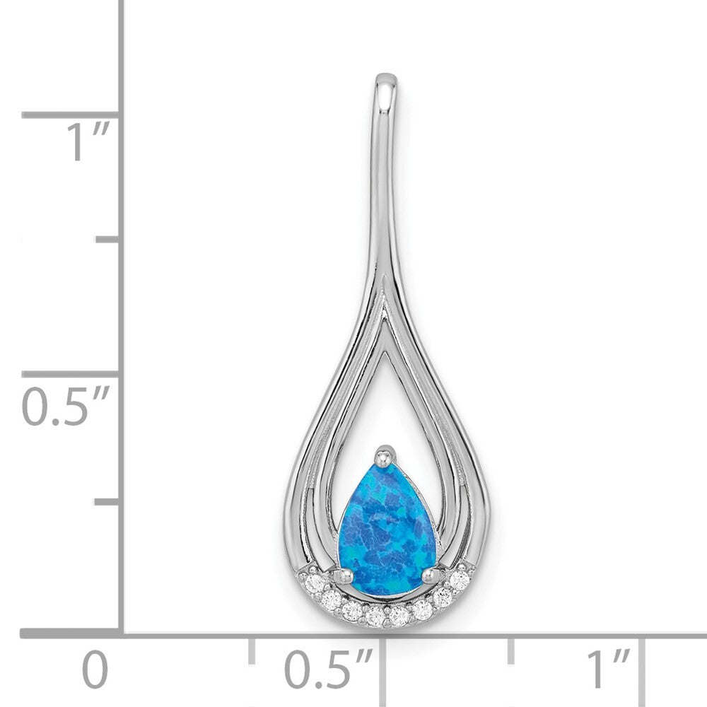 Sterling Silver Polished Blue Created Opal & Cubic Zirconia Pendant