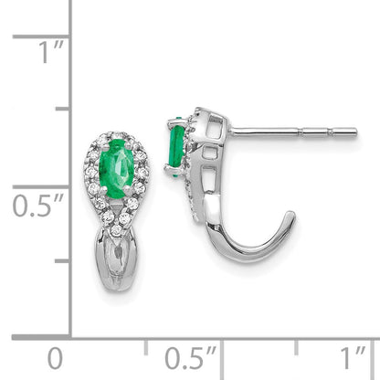 14k White Gold 1/8Ct Diamond and Emerald Drop & Dangle Earrings
