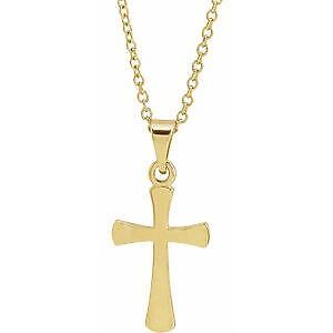 14k Yellow Gold Cross Pendant Necklace 18"