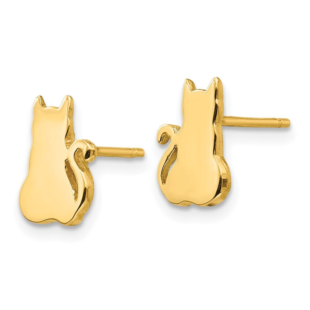 14k Yellow Gold Cat Stud Earrings Gift for Women