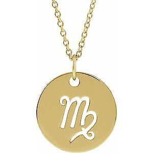 14k Yellow Gold Virgo Zodiac Disc 16-18" Necklace