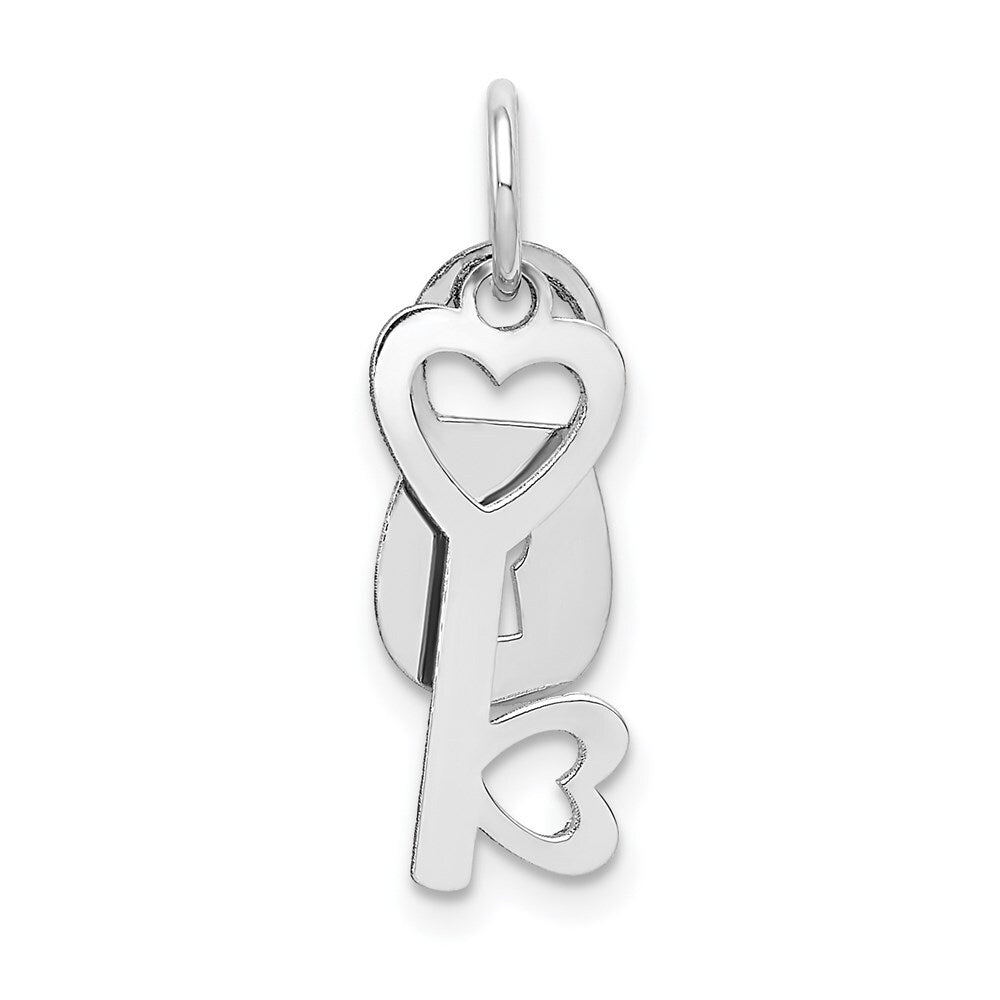 14k White Gold Polished Moveable Lock and Heart Key Charm Pendant for Women