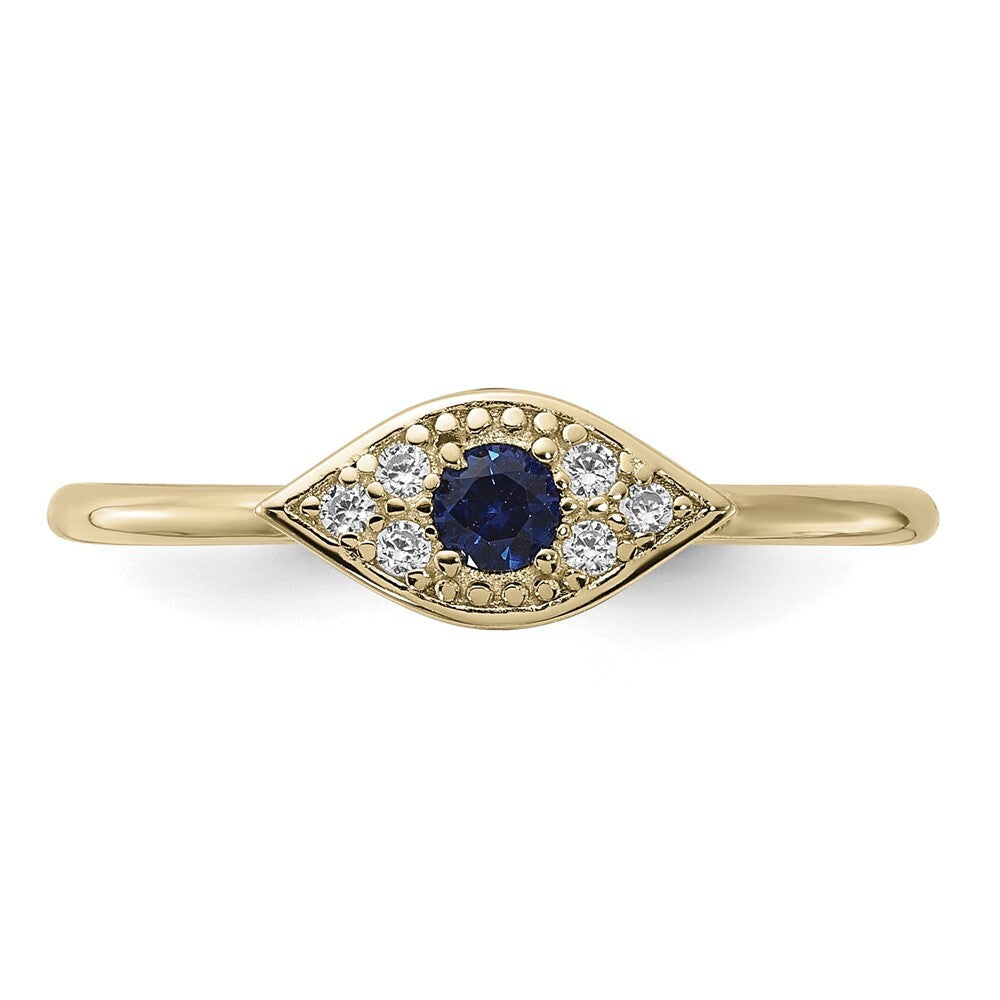 Sterling Silver Gold-tone Synthetic Blue Spinel CZ Evil Eye Ring Size 7