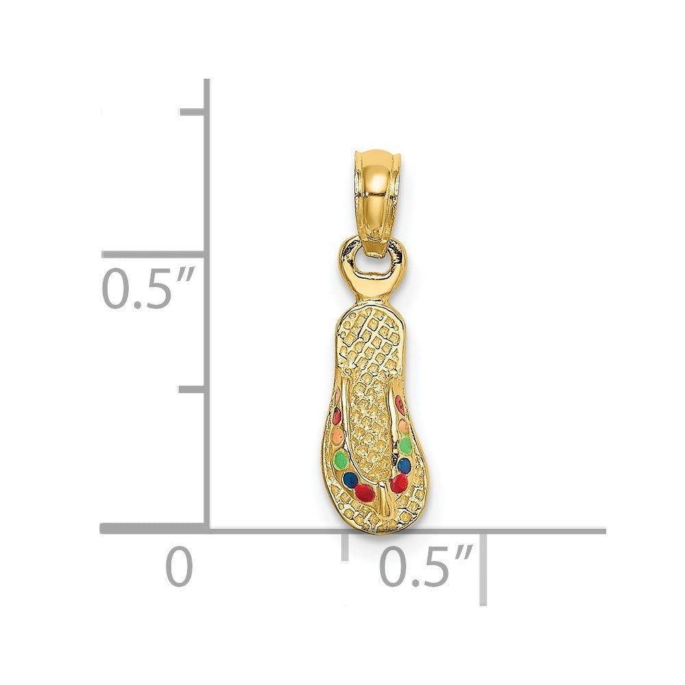 14k Yellow Gold 3D W/ Multi-Color Enamel Single Flip-Flop Charm