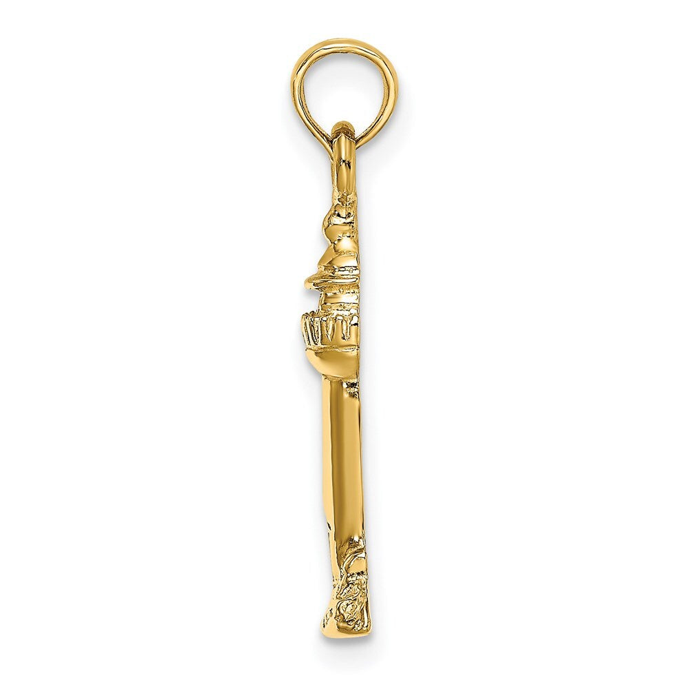 14k Yellow Gold 2-D Polished and Textured Lighthouse Charm Pendant for Women