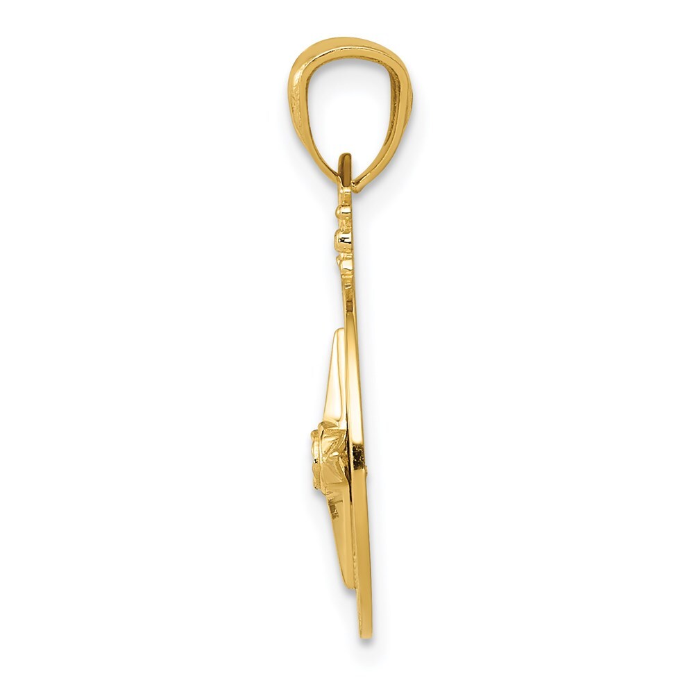 14k Yellow Gold Diamond-cut Polished Compass Pendant for Women