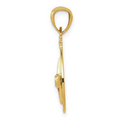 14k Yellow Gold Diamond-cut Polished Compass Pendant for Women