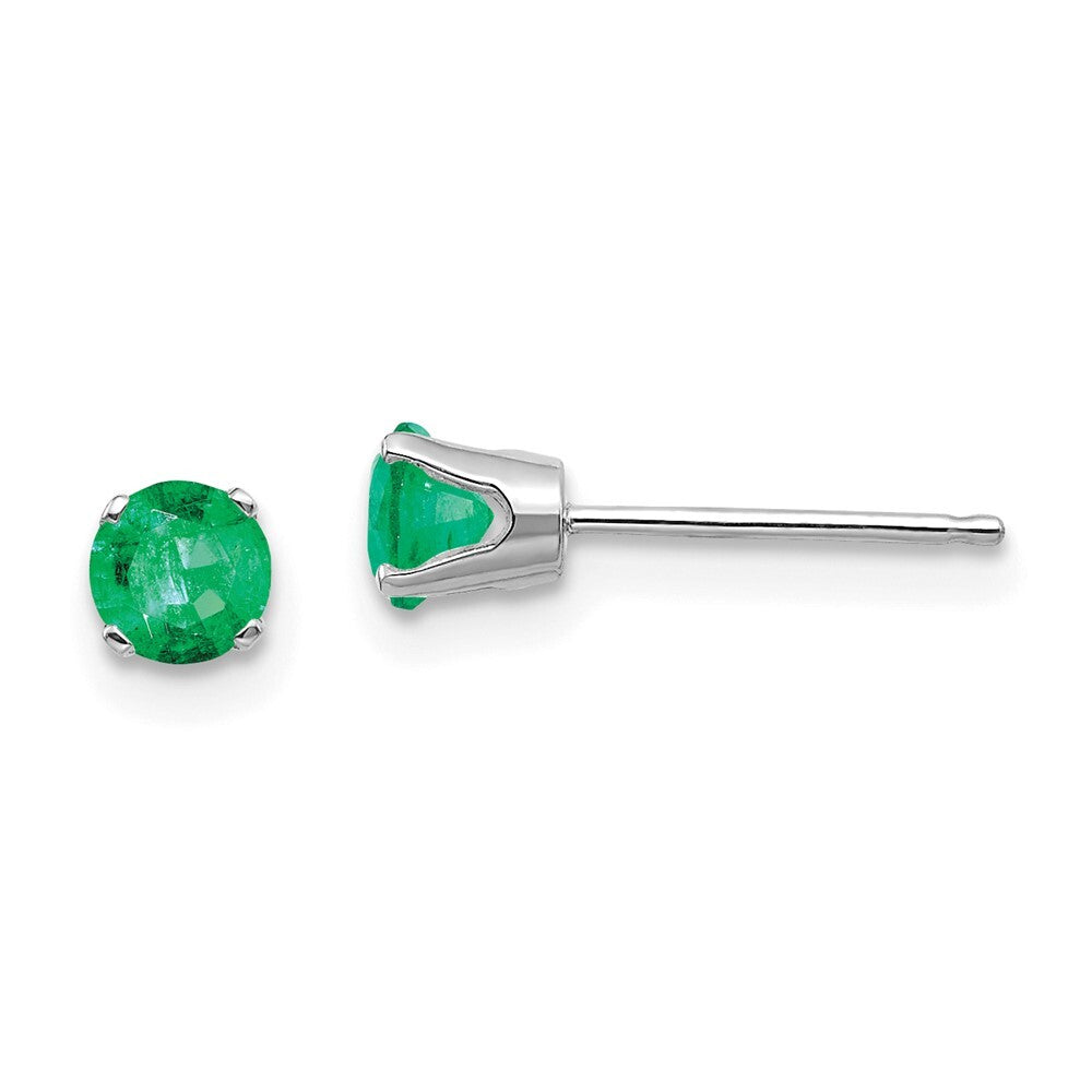 14k White Gold 4mm Emerald Stud Earrings Gift for Women