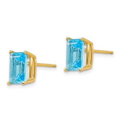 14k Yellow Gold 8x6mm Emerald Cut Blue Topaz Stud Earrings Gift for Women