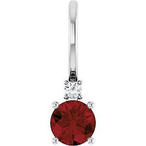 14k White Gold Natural Mozambique Garnet & .015 CT Natural Diamond Charm Pendant