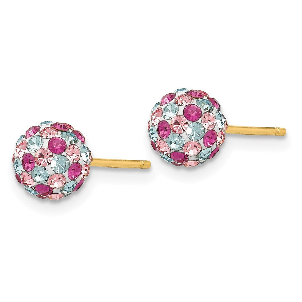 14k Yellow Gold Multi-colored Crystals 6mm Ball Earrings