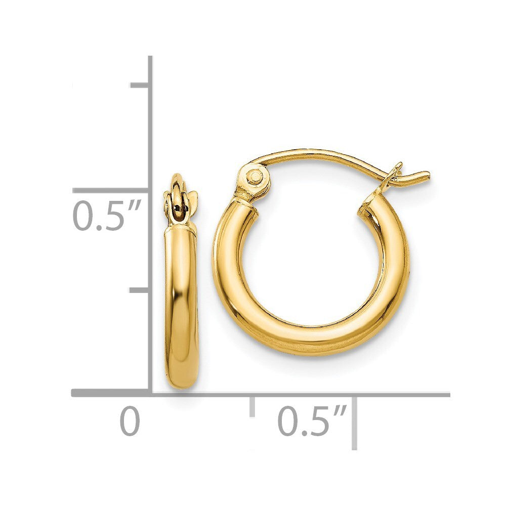 14k Yellow Gold Polished 2x12mm Tube Hoop Earrings Gift for Women