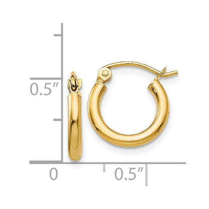 14k Yellow Gold Polished 2x12mm Tube Hoop Earrings Gift for Women