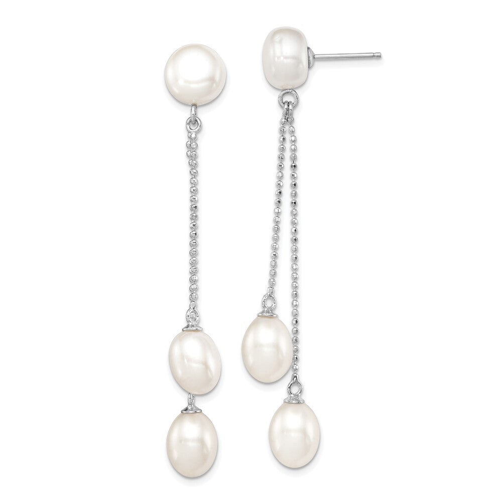 Sterling Silver 6-9mm Rice and Button Cultured 3-Pearl Post Dangle Earrings