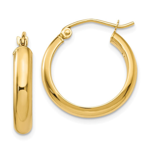 14k Yellow Gold Round Tube Hoop Earrings Gift for Women