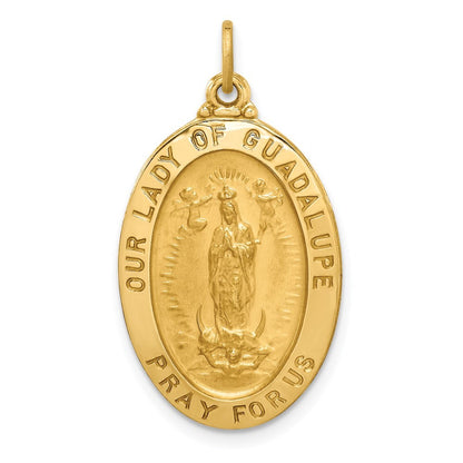 14k Yellow Gold Solid Polished Satin Oval Our Lady of Guadalupe Medal