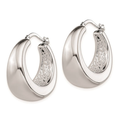 Sterling Silver RH-plated Polished Tapered Hollow Round Hoop Earrings