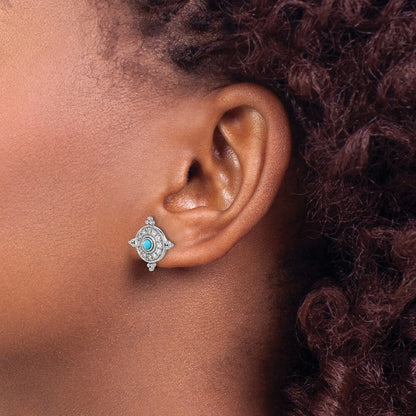14k White Gold Turquoise and White Topaz Stud Earrings