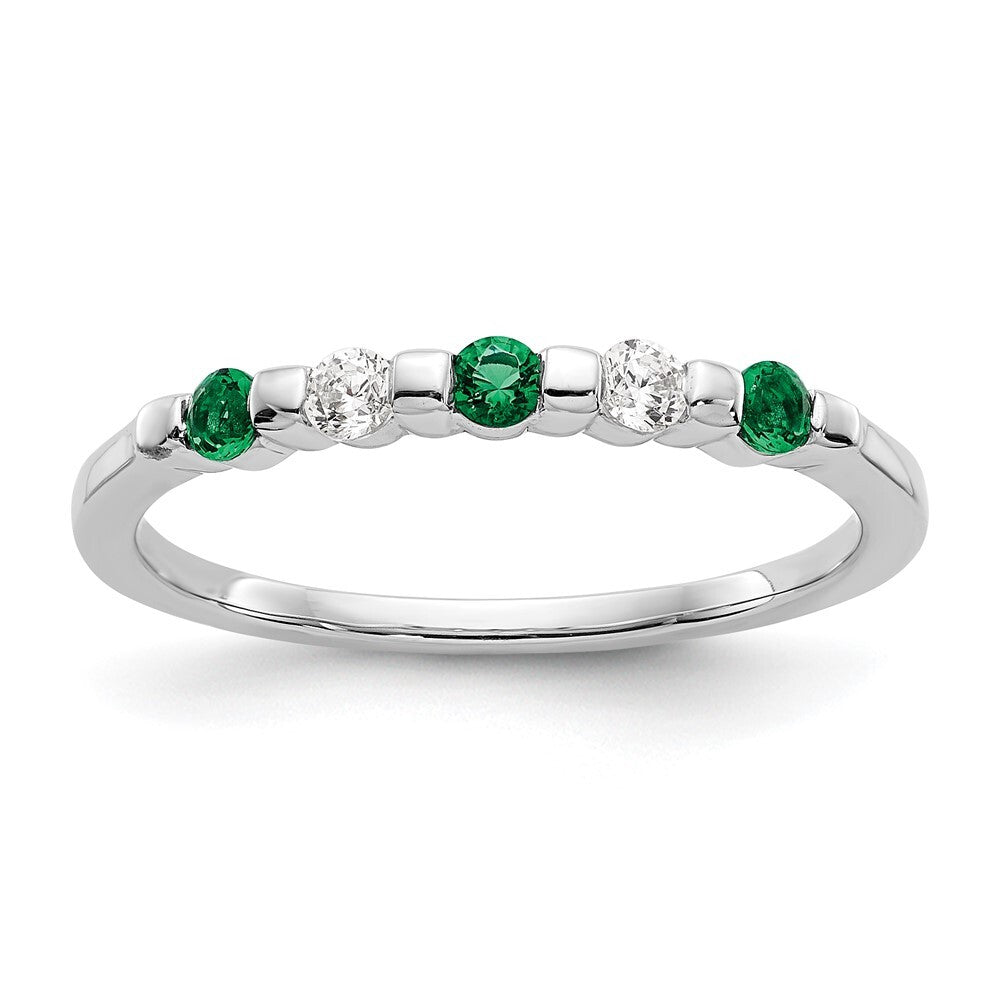 14k White Gold 1/10 carat Diamond and Emerald Complete Band Size 7
