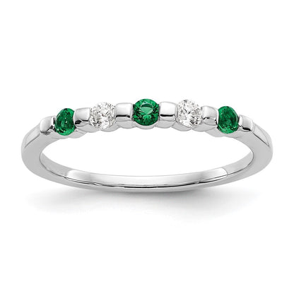 14k White Gold 1/10 carat Diamond and Emerald Complete Band Size 7