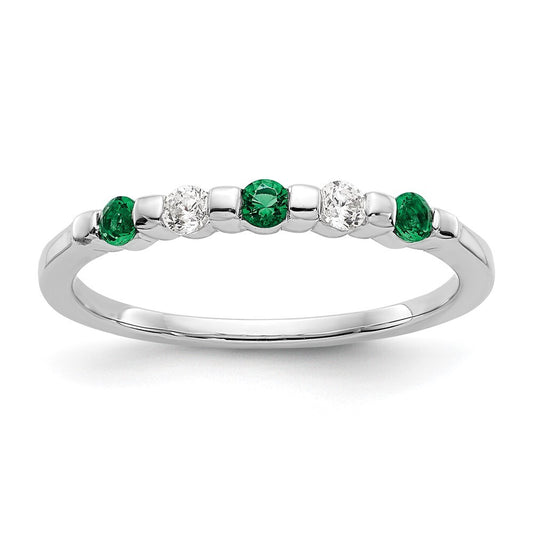14k White Gold 1/10 carat Diamond and Emerald Complete Band Size 7
