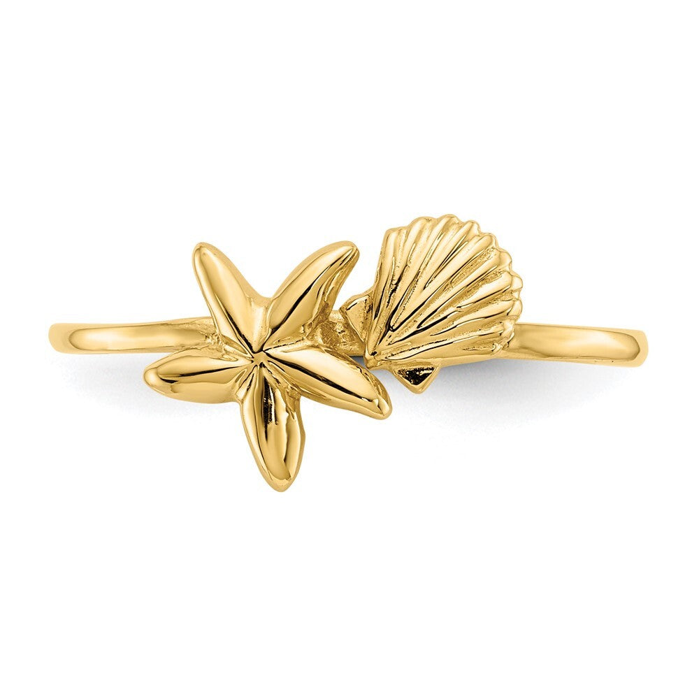 14K Yellow Gold Polished Shell & Starfish Ring