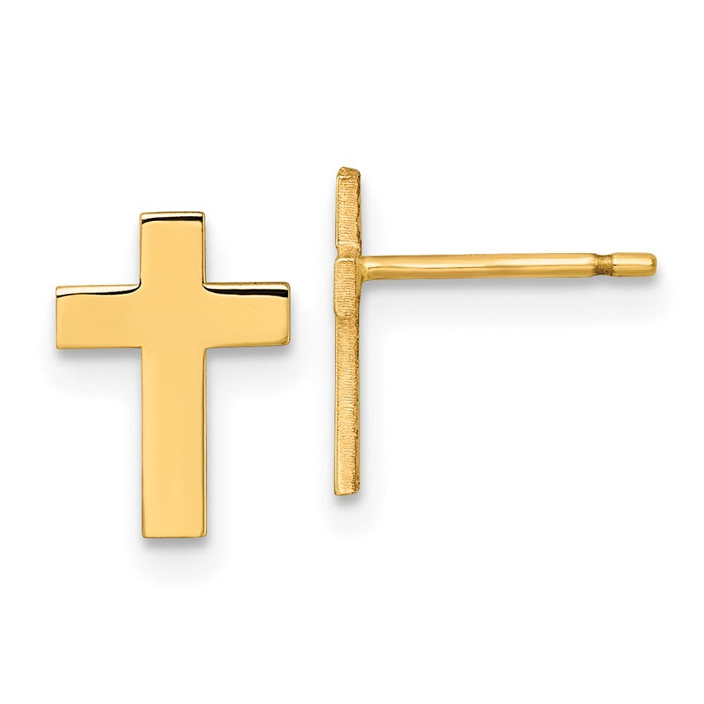 14k Yellow Gold Polished Cross Stud Earrings Gift for Women